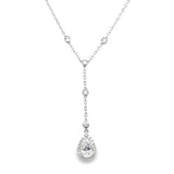 17" Silver 1.29ctw Pear Shape Lab Diamond Halo Drop Y-Necklace