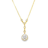 17" Gold over Silver 1.50ctw Round Lab Diamond Halo Drop Y-Necklace
