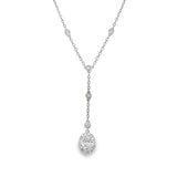 18" Silver 1.50ctw Oval Lab Diamond Halo Drop Y-Necklace