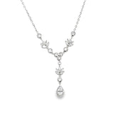 18" Adj Silver 1.10ctw Pear Shape Halo Drop Lab Diamond Necklace