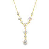 18" Gold over Silver 1.09ctw Pear Shape Halo Drop Lab Diamond Necklace