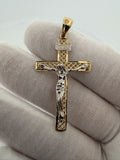 2" 14k Yellow Gold Latin Crucifix Two-Tone 5mm Bail 3.34g