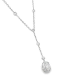 18" Silver 1.50ctw Oval Lab Diamond Halo Drop Y-Necklace