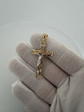 2" 14k Yellow Gold Latin Crucifix Two-Tone 5mm Bail 3.34g