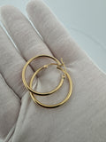 30mm x 2mm 18k Yellow Gold Hoops 2.5g