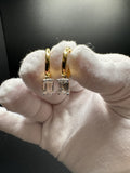 15mm 2ctw Emerald Cut Lab Diamond Gold over Silver Dangle Hoops 3.2g