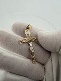 2" 14k Yellow Gold Latin Crucifix Two-Tone 5mm Bail 3.34g
