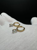 15mm 2ctw Emerald Cut Lab Diamond Gold over Silver Dangle Hoops 3.2g
