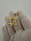 2" 14k Yellow Gold Star Of David Diamond Cut 7mm Bail 3.8g