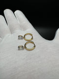 15mm 2ctw Emerald Cut Lab Diamond Gold over Silver Dangle Hoops 3.2g