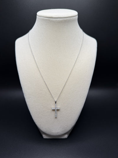 16-18" Adj Silver Cable – 1" 3/4ctw VS/VVS Lab Diamond Cross Pendant 3.3g