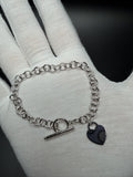 7" Silver Tiff Style Rolo Bracelet with Heart Charm 7.9g
