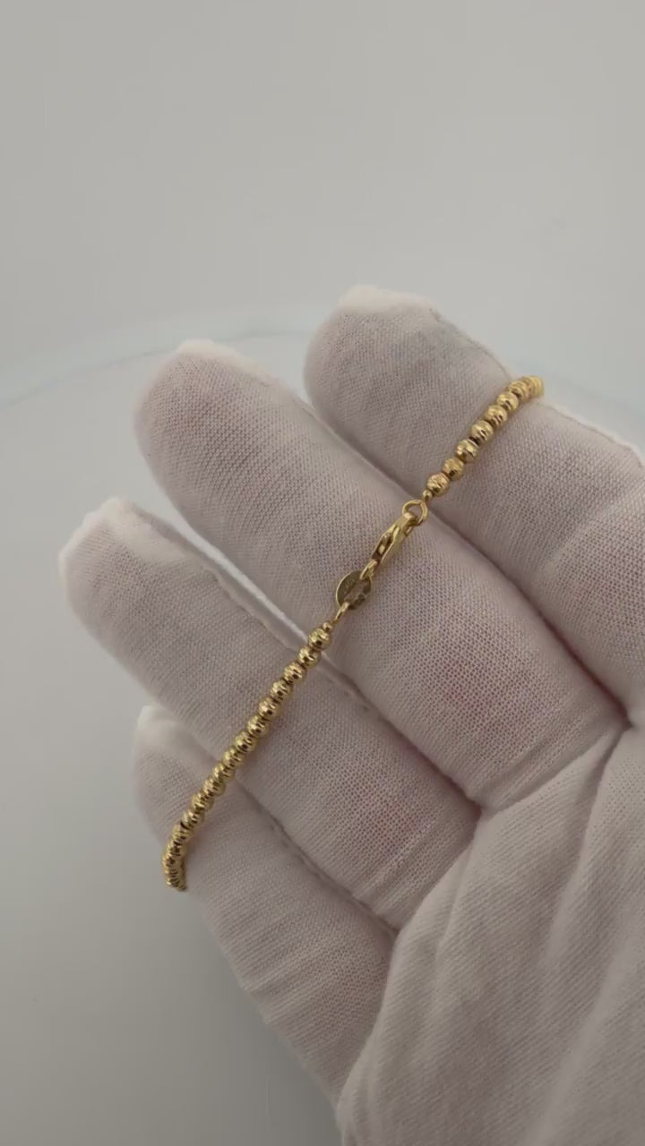 7.5" 10K Yellow Gold Diamond Cut Moon Bead Bracelet 3mm 3.4g
