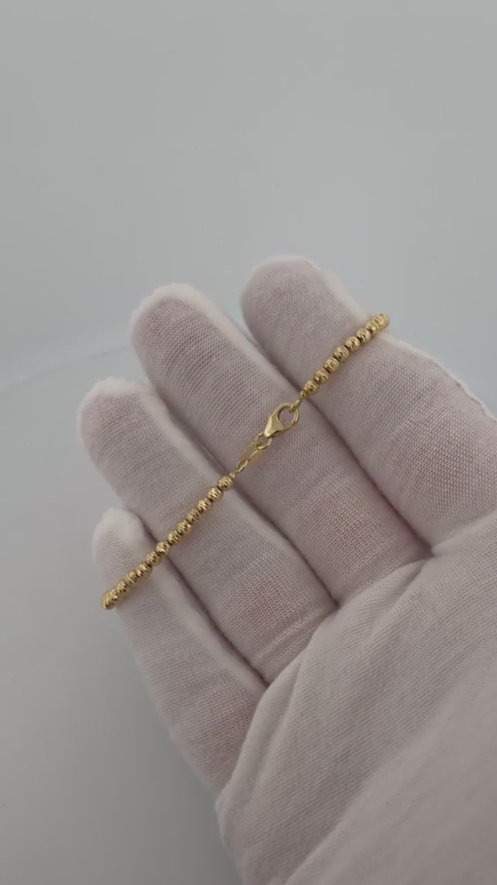7" 10K Yellow Gold Diamond Cut Moon Bead 3mm 3.22g
