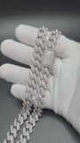 12mm Moissanite Cuban Chain, 26.21ctw D VVS1, 925 Silver, 20" (109.4g)