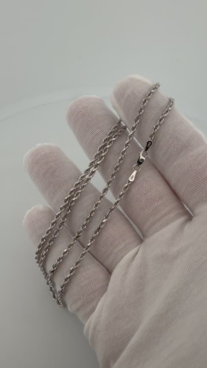 20" 14K White Gold Rope Chain 2.5mm 9.6g