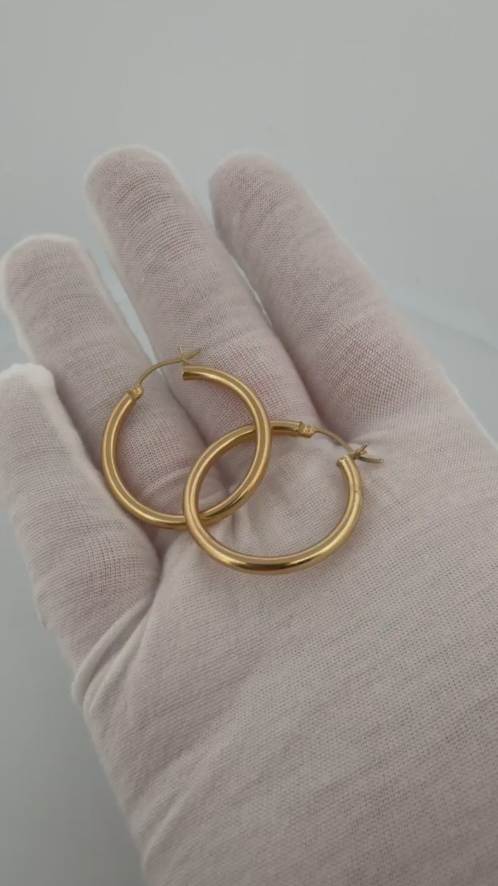 30mm x 3mm 14K Yellow Gold Hoops 3.05g