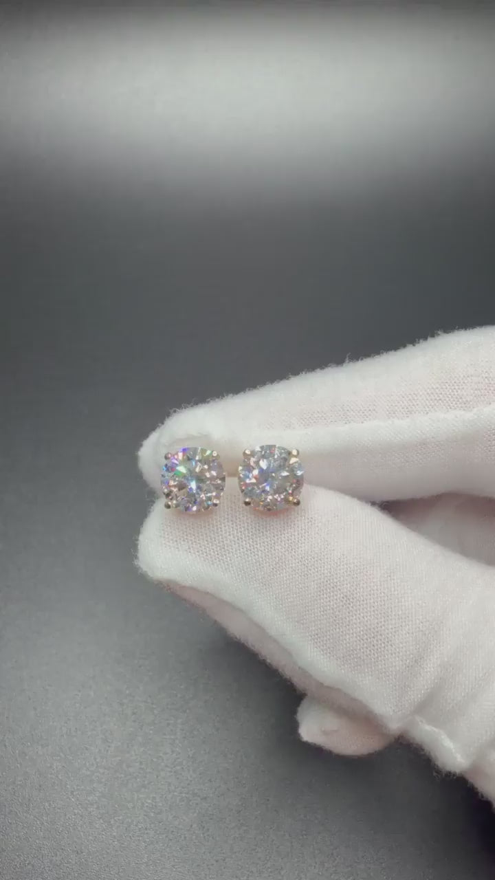 5ctw IGI certified lab diamond stud earrings, E-G VS2+, 14K yellow gold, push backs – Ott Family Jewelry (video 1)