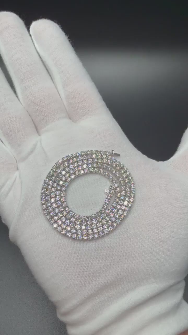 22" 14k white gold 2.5mm lab diamond tennis chain, 13ctw VS/VVS, 19.3g – Ott Family Jewelry (video)