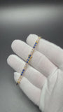 7" Gold over Silver 3ctw Lab Diamond & Sapphire Alternating Tennis Bracelet 3mm 7.0g