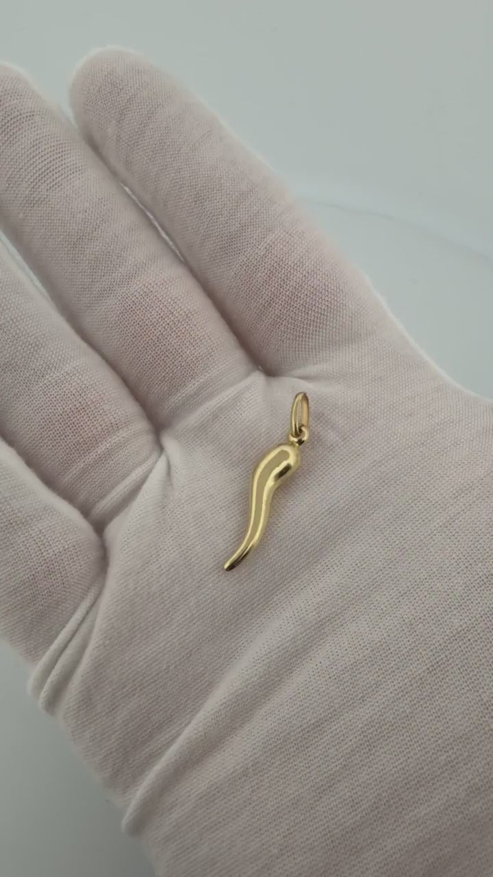 1" 14K Yellow Gold Italian Horn 3.5mm Bail .8g