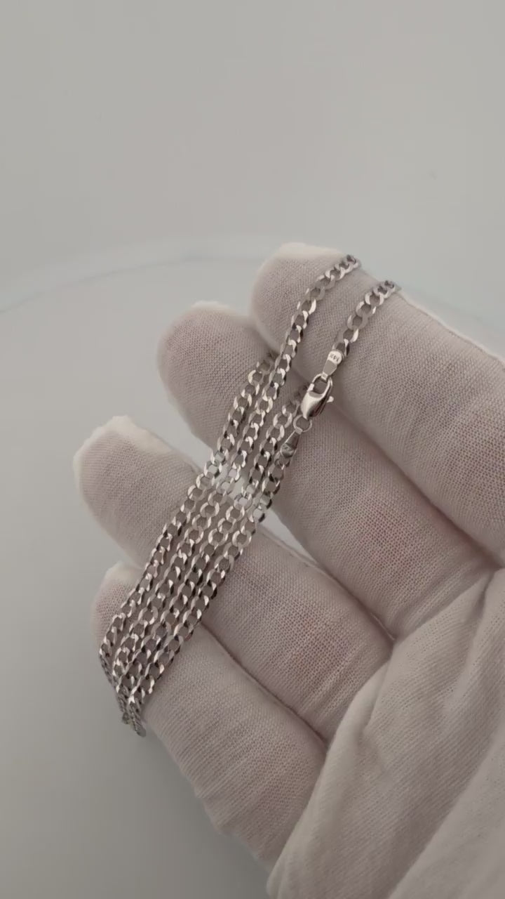 18" 14K White Gold Curb Chain 3.5mm 5.43g
