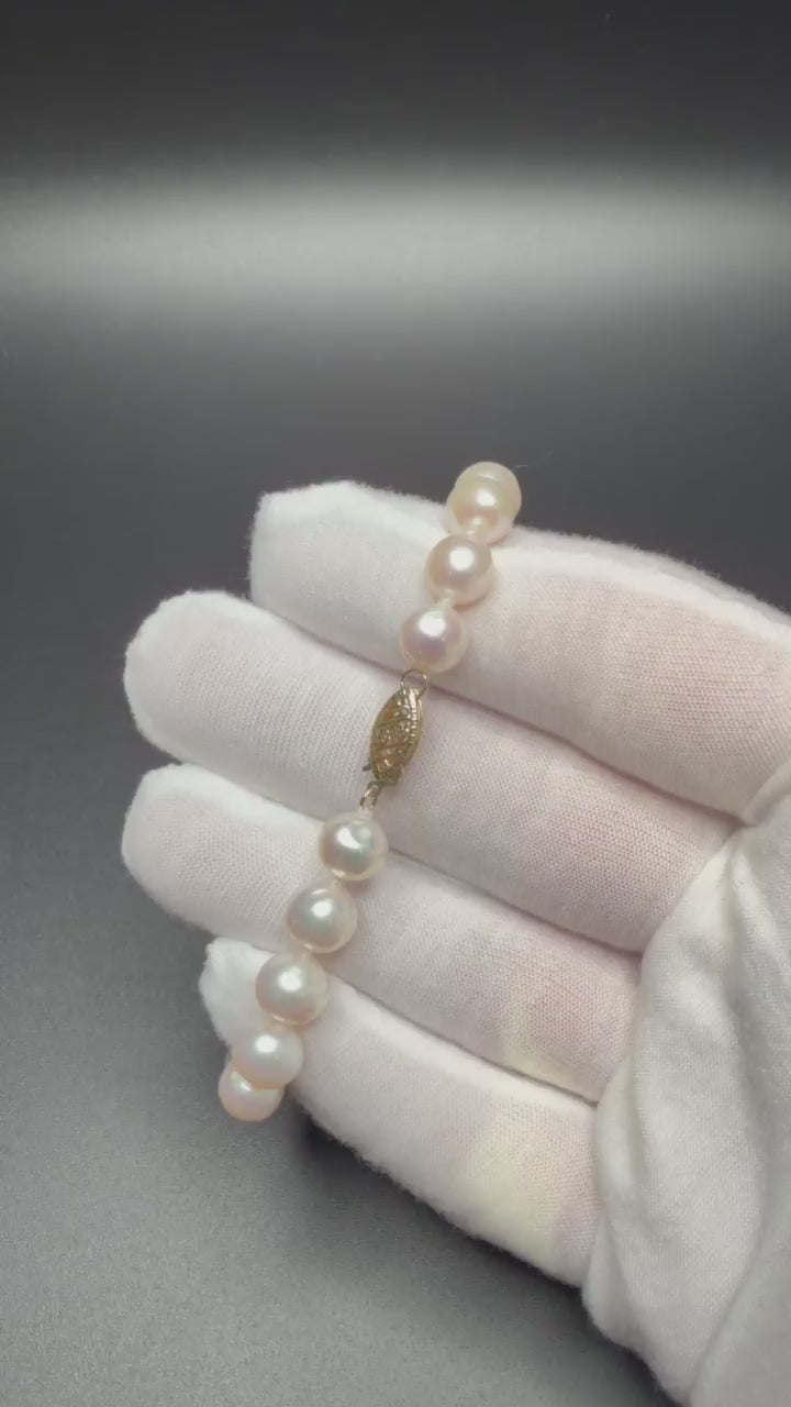 7.25" 8mm freshwater pearl strand bracelet, 10K yellow gold clasp, 14.41g – Ott Family Jewelry (7)