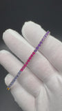 7.5” Silver 3mm Multi Gemstone Rainbow Tennis Bracelet 13g