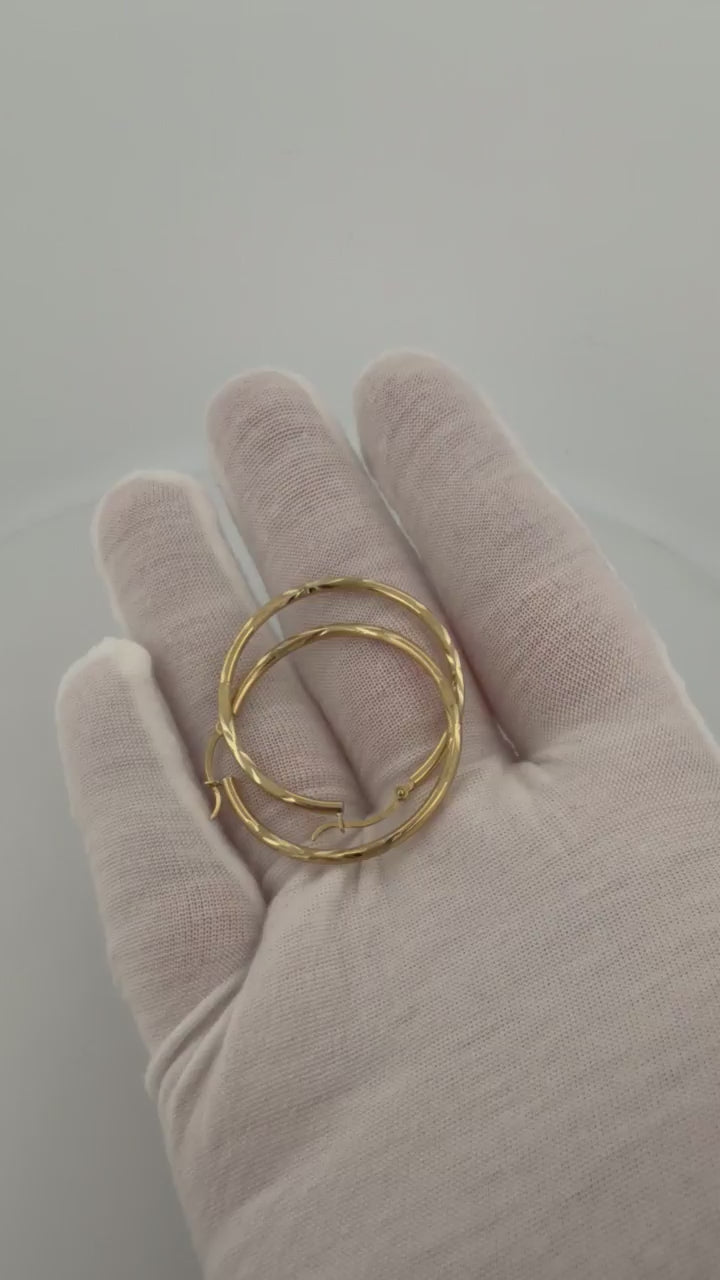 35mm 14K Yellow Gold Fancy Diamond Cut Hoops 1.7g