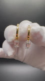 15mm 2ctw Emerald Cut Lab Diamond Gold over Silver Dangle Hoops 3.2g