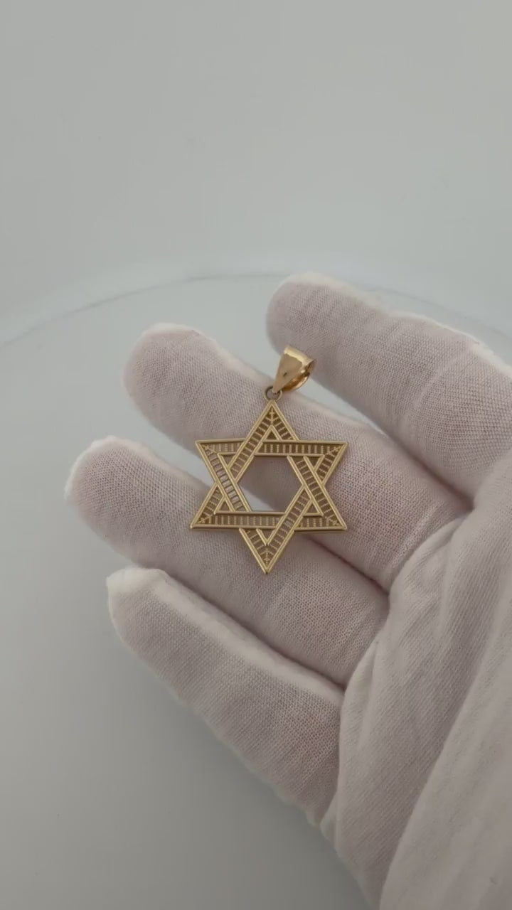 1.75" 14k Yellow Gold Star of David Pendant 7mm Bail 4.8g