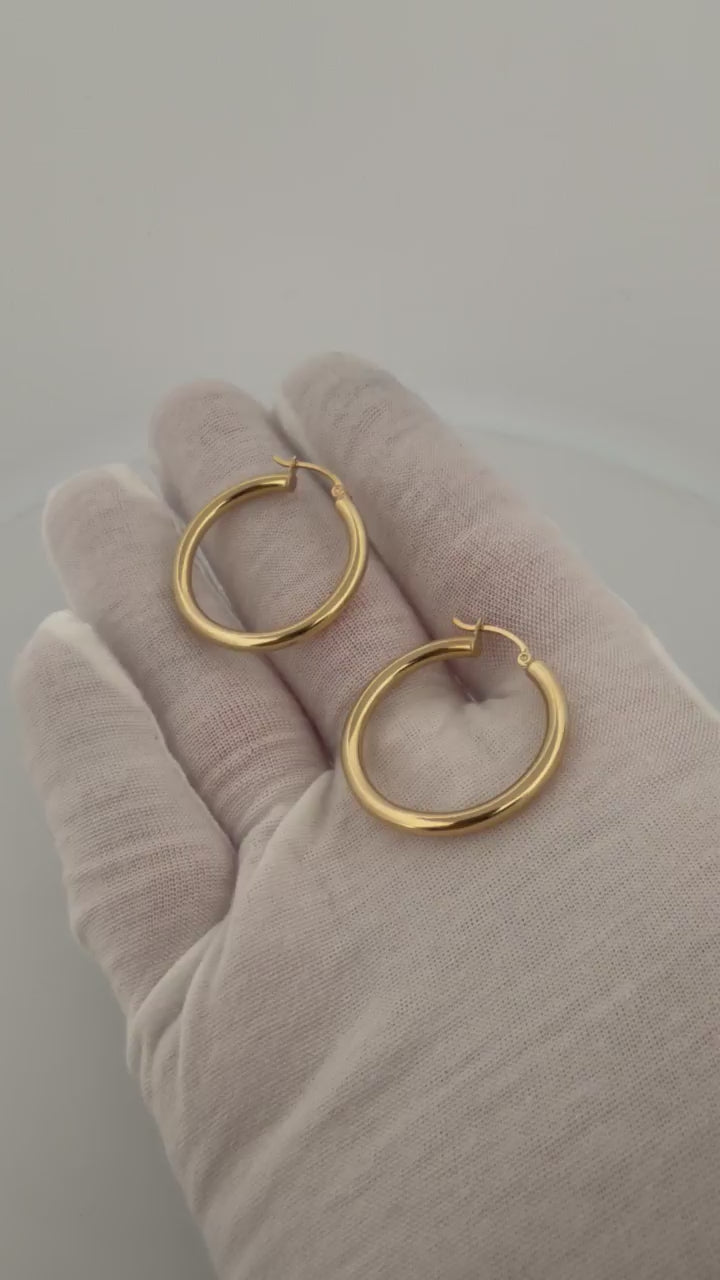 30mm x 3mm 14K Yellow Gold Hoop Earrings 2.4g