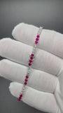 7" Silver 3ctw Lab Diamond & Ruby Alternating Tennis Bracelet 3mm 6.6g
