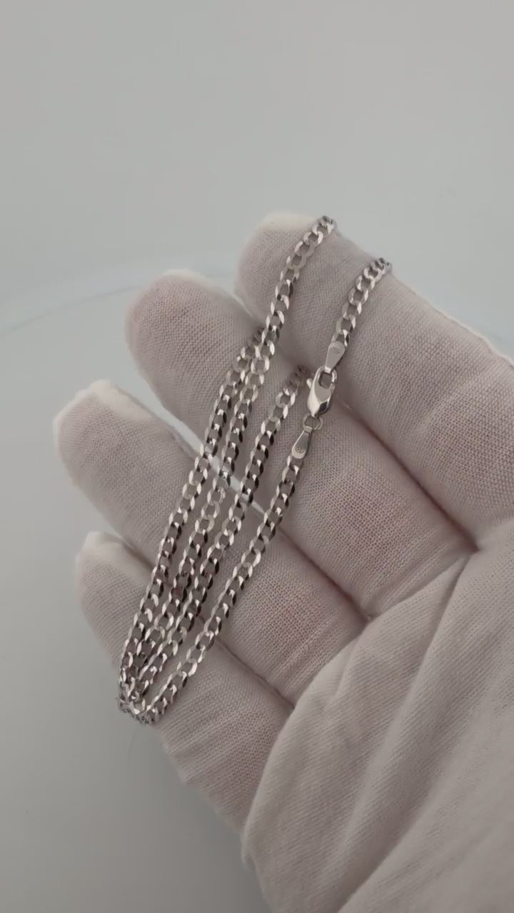 16" 14K White Gold Curb Chain 3mm 4.93g