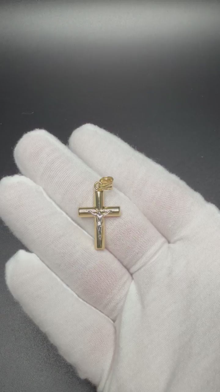 1.25" 14K two-tone gold square cross / crucifix pendant, 1.4g – Ott Family Jewelry (8)