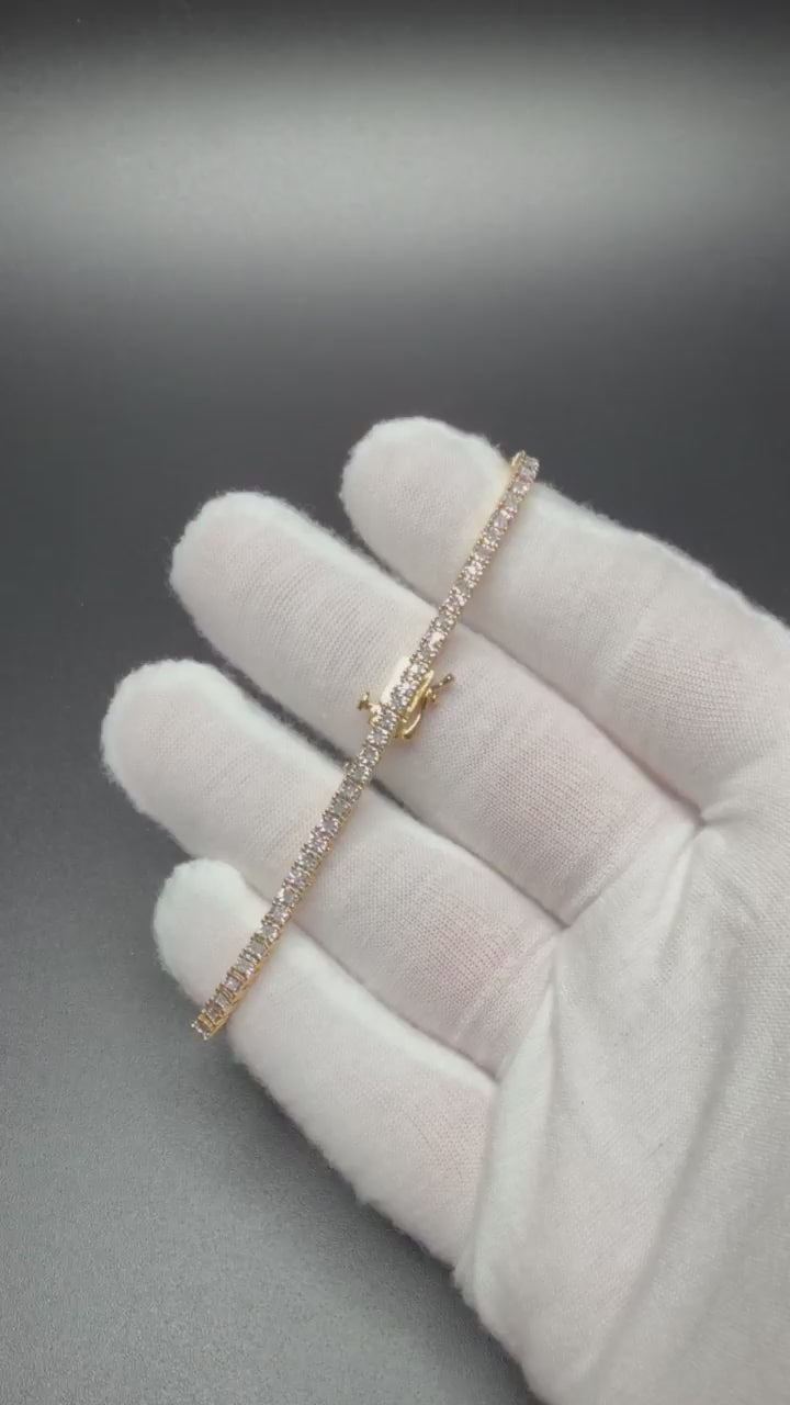 7.25" Gold over Silver .75ctw Natural Diamond Tennis Bracelet 3mm 10.9g