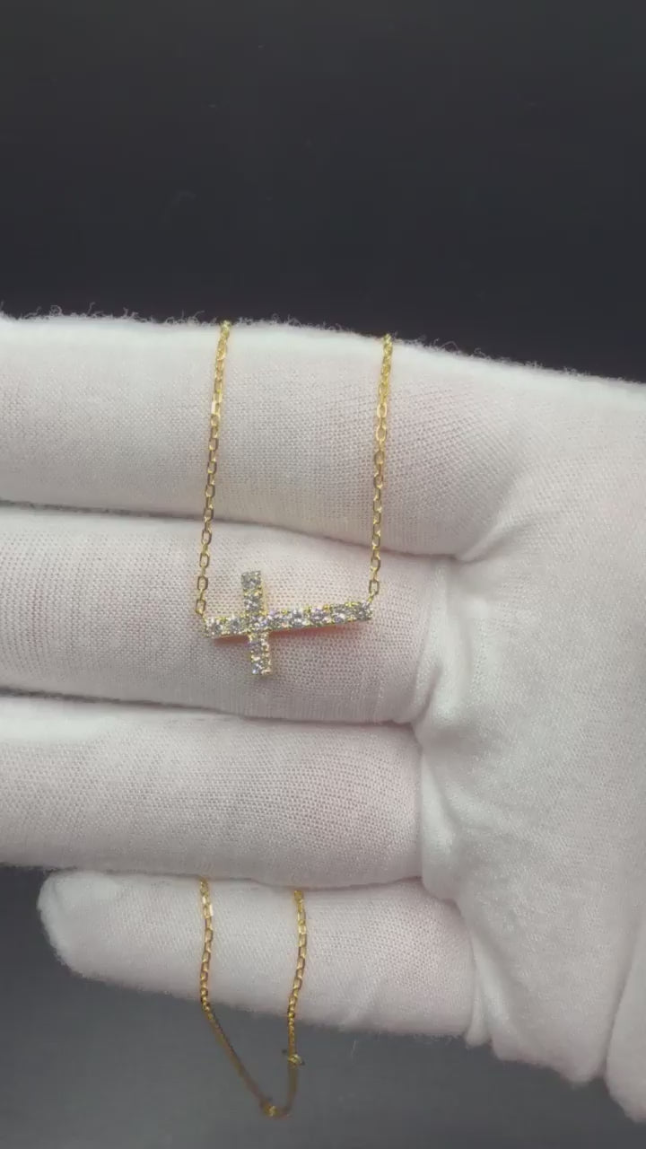 16-18" sideways lab diamond cross pendant chain, 0.50ctw VS-VVS, gold vermeil 925 silver, 3.0g – Ott Family Jewelry (video)