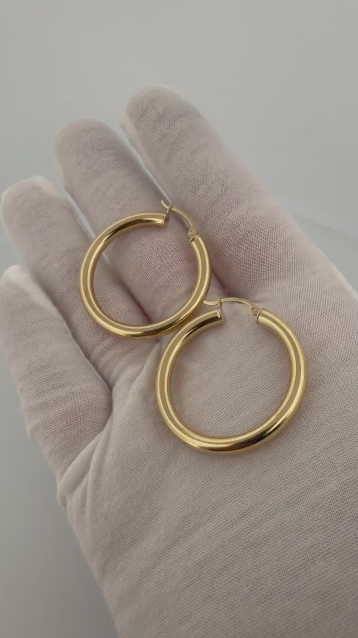 35mm x 4mm 14K Yellow Gold Hoop Earrings 3.7g