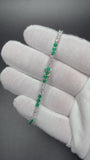 7" Silver 3ctw Lab Diamond & Emerald Alternating Tennis Bracelet 3mm 6.5g
