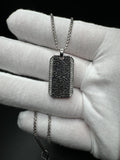 22" Silver Rounded Box Chain 2mm & 1" Black Dogtag with 1/4ctw VS/VVS Lab Diamonds 14.6g