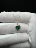 18" 14k Yellow Gold Chain & Malachite Heart Pendant with Natural Diamond Bail 1.4g