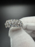 Size 7 14k White Gold 3ctw E-F VS/VVS Lab Diamond 3 Row Fashion Ring 4.35g