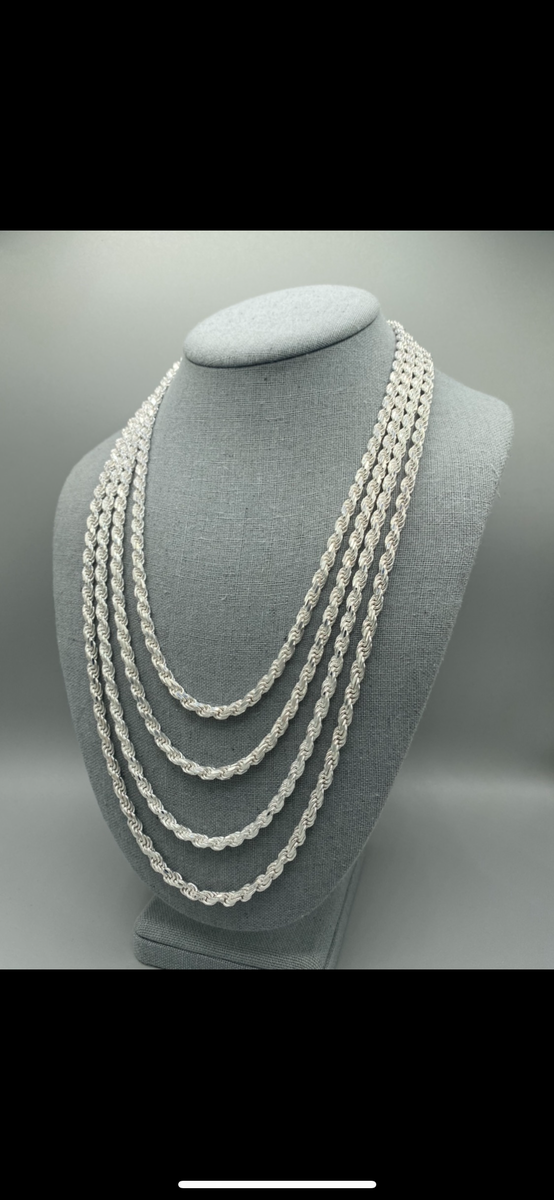 4.4mm Solid .925 Sterling Silver Diamond Cut Rope Chains & B | Ott ...